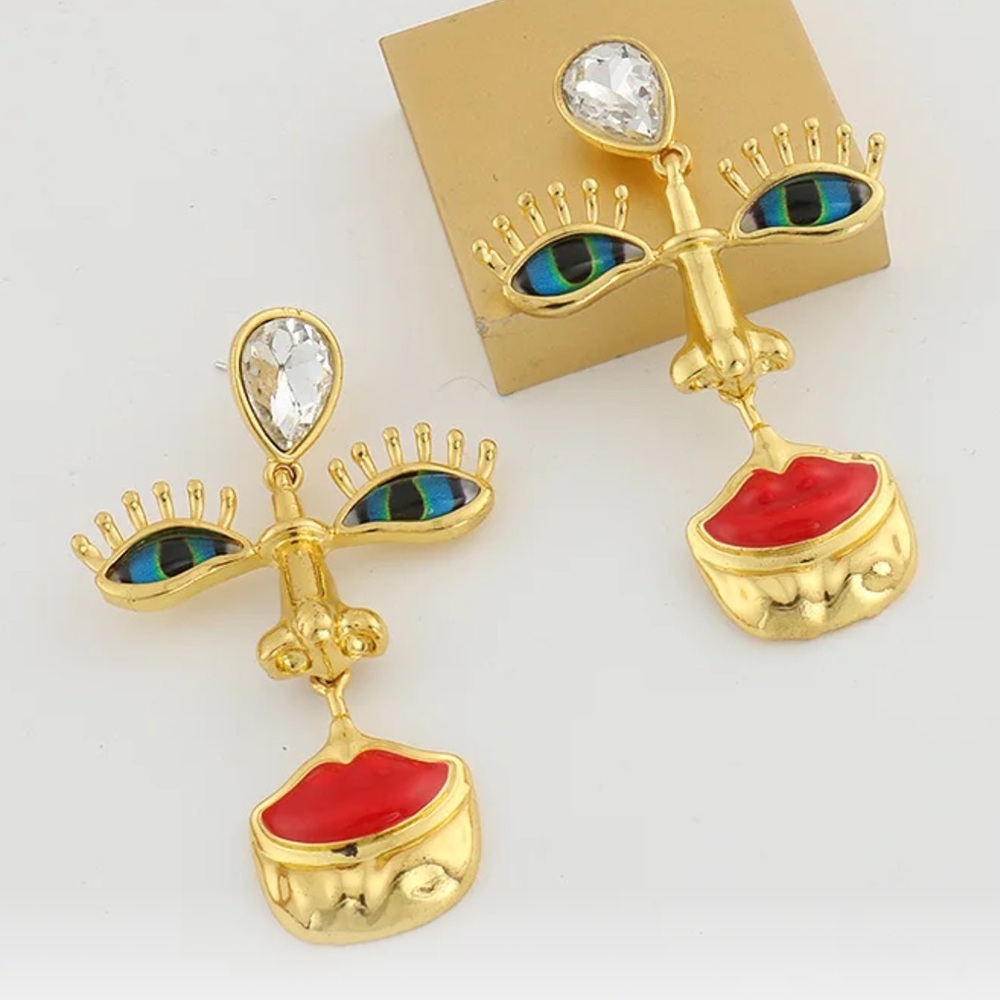 Gold Matte Face Statement Earrings